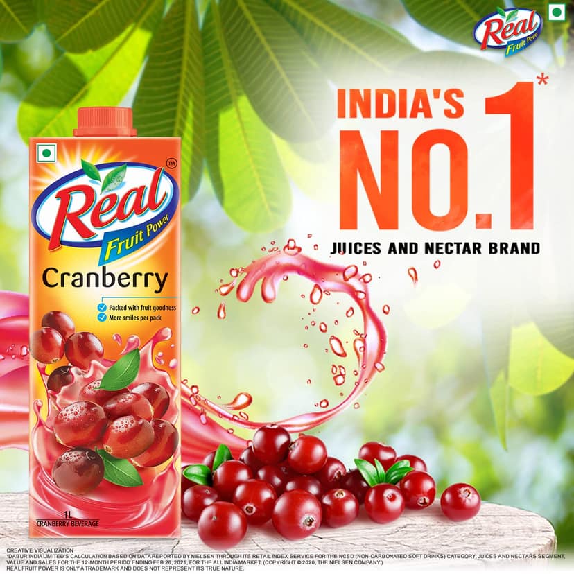 Dabur Real Fruit Power Cranberry, 1L view 2