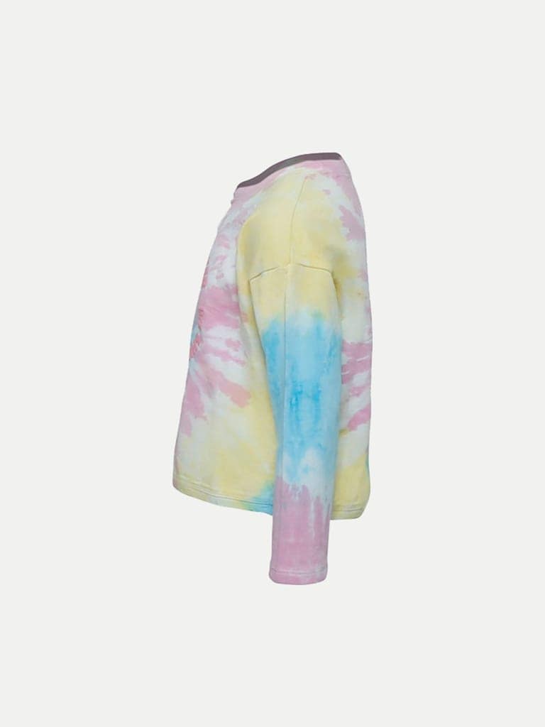 Teen Girls Multicolor Tie-dye Smiley Slogan Crew Neck T-shirt view 3