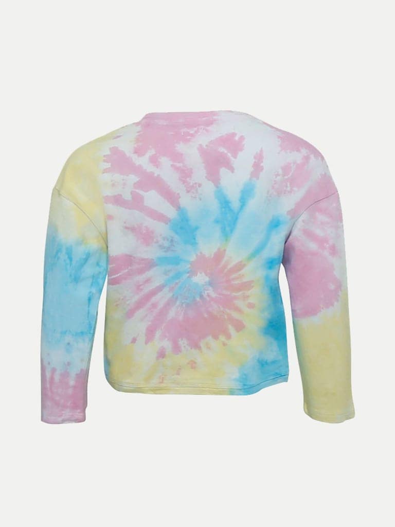 Teen Girls Multicolor Tie-dye Smiley Slogan Crew Neck T-shirt view 4