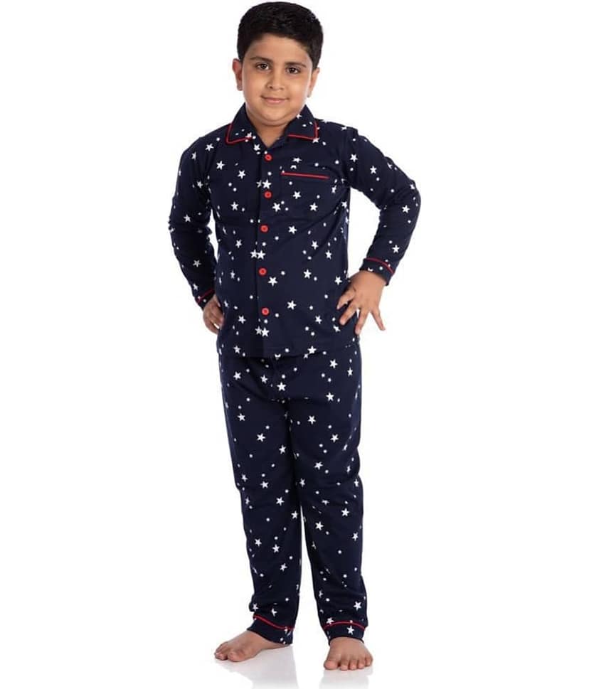Nite Flite Pack of 1 Boys 100% Cotton Nightsuit Set ( Navy Blue )