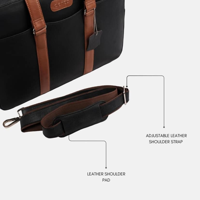 Commander Leather Laptop Bag in Black and Tan view 10