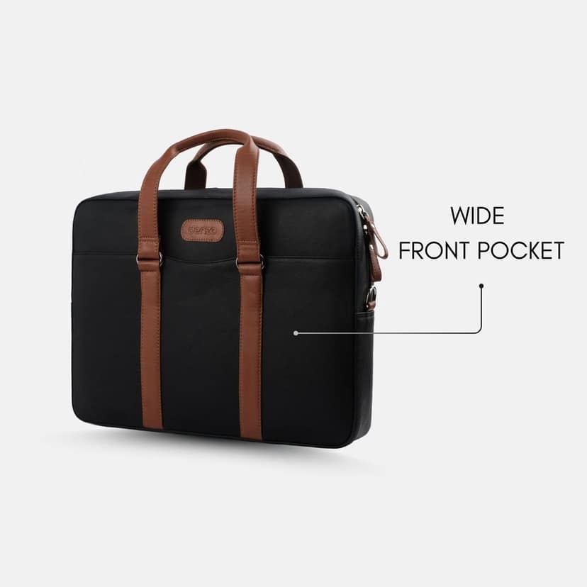 Commander Leather Laptop Bag in Black and Tan view 5