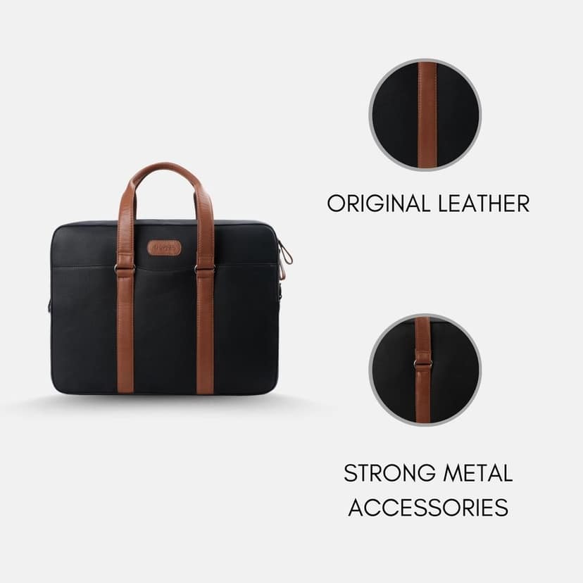 Commander Leather Laptop Bag in Black and Tan view 8