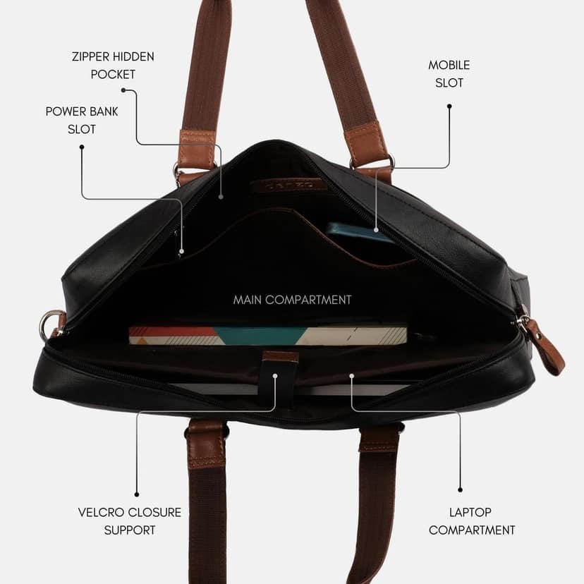 Commander Leather Laptop Bag in Black and Tan view 9