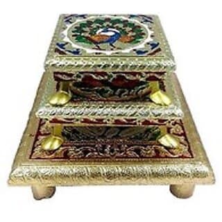 Wooden Handmade Multi-color Poojan Chowki for Idols (Set of 3)