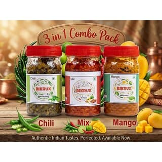 BIKRUX Homemade Pickle Combo Pack of 3 Mango, Green Chilli, and Mix Pickle (3 x 50gm) Traditional Spicy view 2