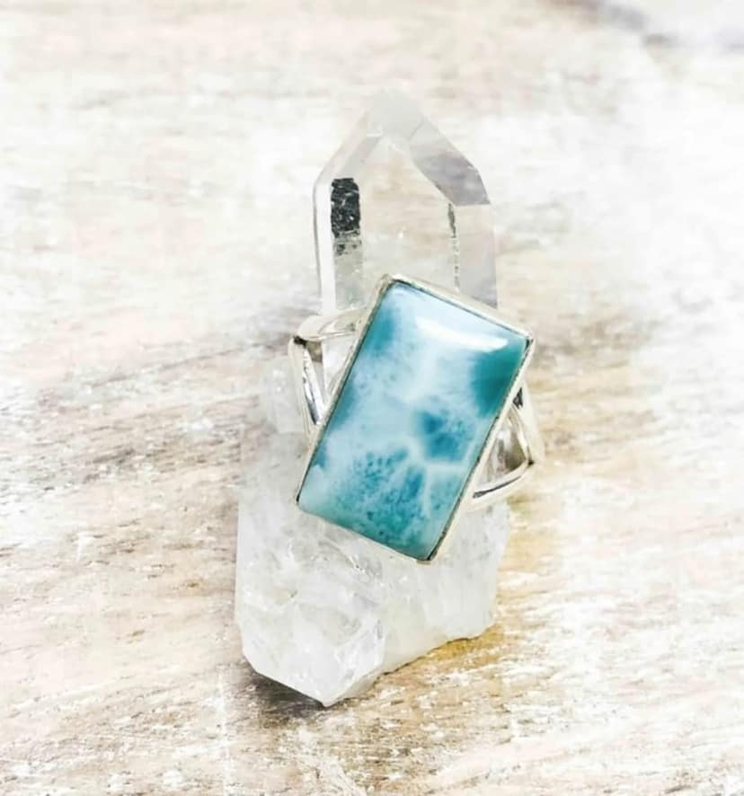 Larimar Ring, 925 Sterling Silver Ring, Statement Larimar Gemstone Ring, Handmade Jewelry Gift