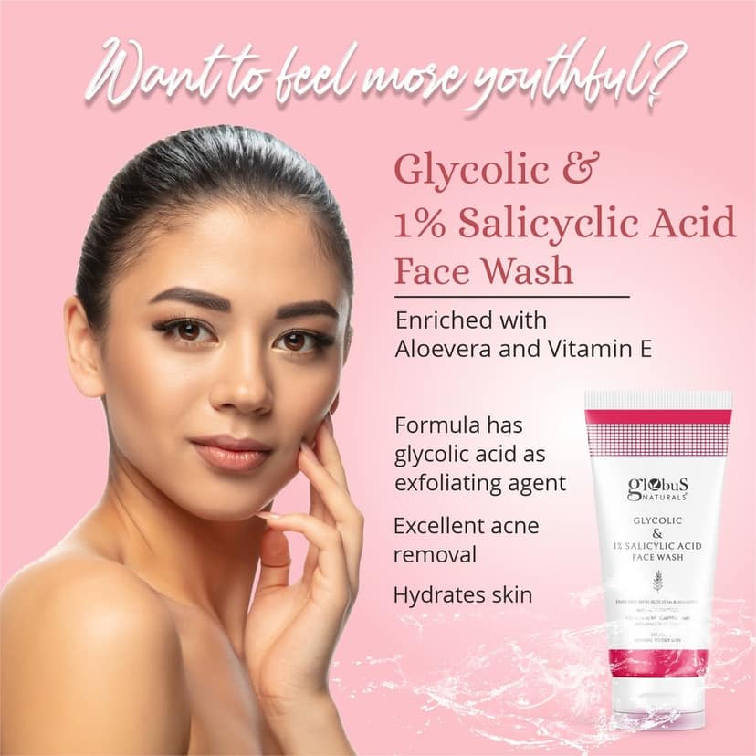 Globus Naturals Glycolic & 1% Salicylic Acid Face wash, 100 ml view 4
