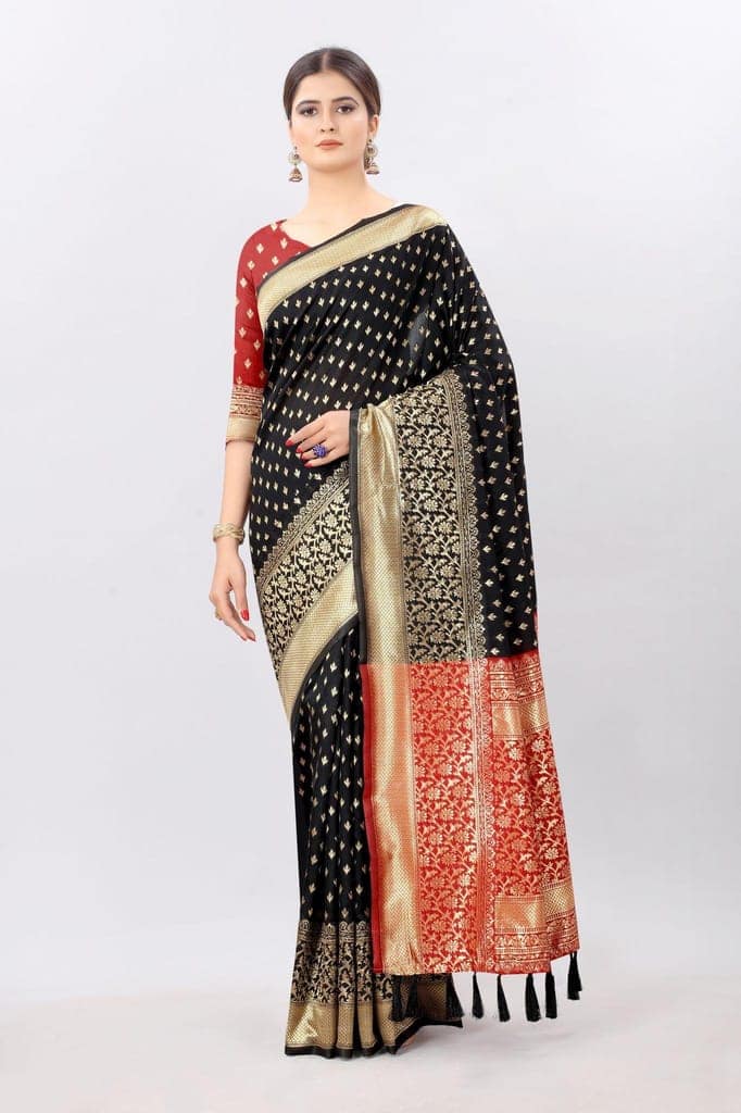 Women'sBlackBanarasiSilkWovenDesignSaree