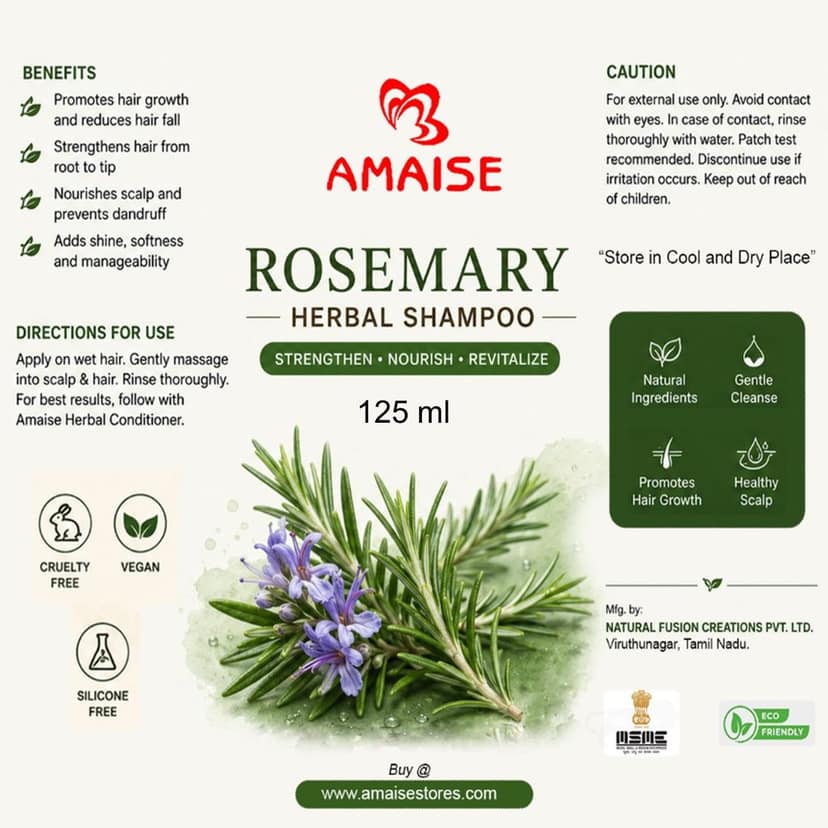 AMAISE Rosemary Herbal Shampoo | Gentle Cleansing for Soft, Shiny & Manageable Hair | 125 ml view 2