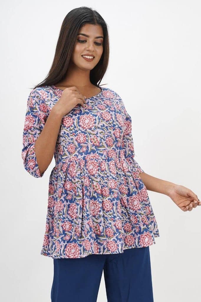 MANMAYEE Women's Cotton Floral Print Top | Latest Trendy Short Tunic Work Tops view 4