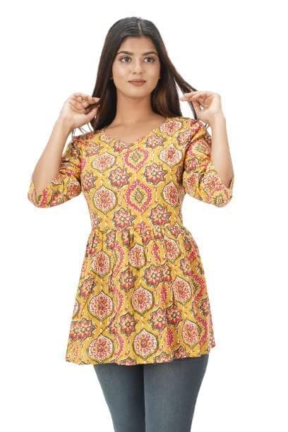 MANMAYEE Women's Cotton Floral Print Top | Latest Trendy Short Tunic Work Tops view 5