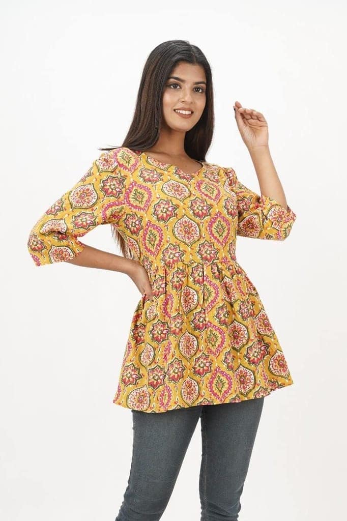 MANMAYEE Women's Cotton Floral Print Top | Latest Trendy Short Tunic Work Tops view 6