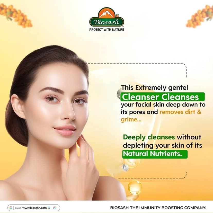 Biosash Sea Buckthorn Facial Cleanser 50ml | Herbal Face Wash with Omega 3 6 7 9 & Seabuckthorn Oil | Deep Cleansing, Tan Removal, Anti-Acne, Brightening | Suitable for All Skin Types view 3