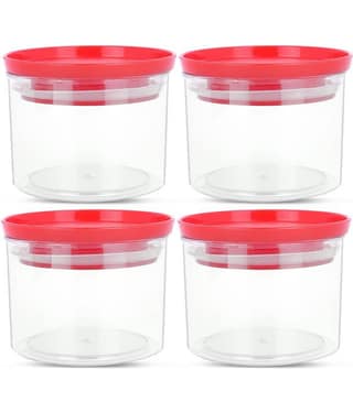 HomePro - Round Container | Airtight | Silicone Cap | Red | Plastic Utility Container | Set of 4 - 500 ml