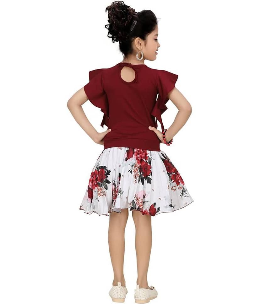 Arshia Fashions Pack of 1 Girls Cotton Blend Top With Skirt ( Pink ) view 2