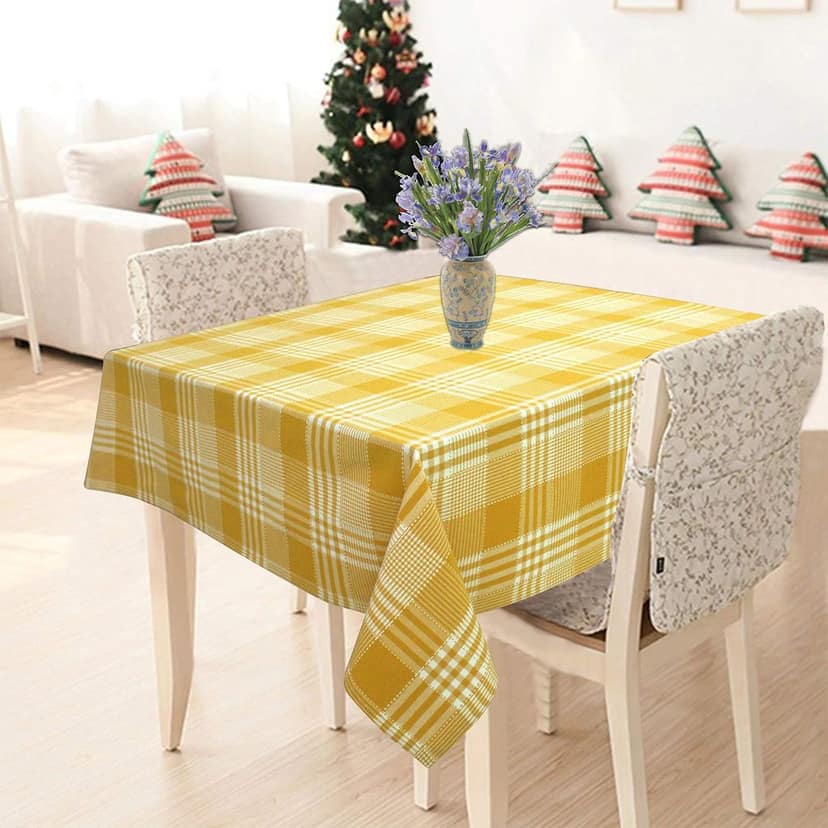AIRWILL 100% Cotton Checkered Pattern 2 Seater Square Table Cover Sized, 36x36 inches (Yellow, Pack of 1)