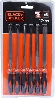BLACK+DECKER BDHT22148 174mm 6-Piece Steel Needle File Set for Cutting & Smootheing Out Surfaces Ideal for Wood, Metal, Plastic for Home & DIY Use, ORANGE & BLACK