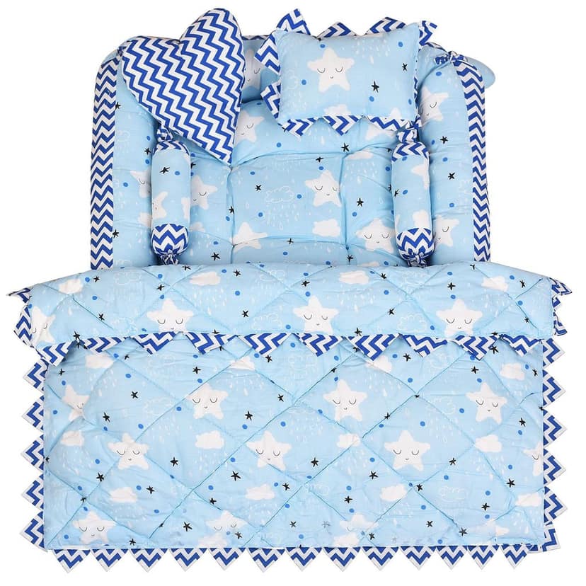 LOREM 4 Pillows & Square Shape Cotton Baby Bed for 0-1 Year BB12-15