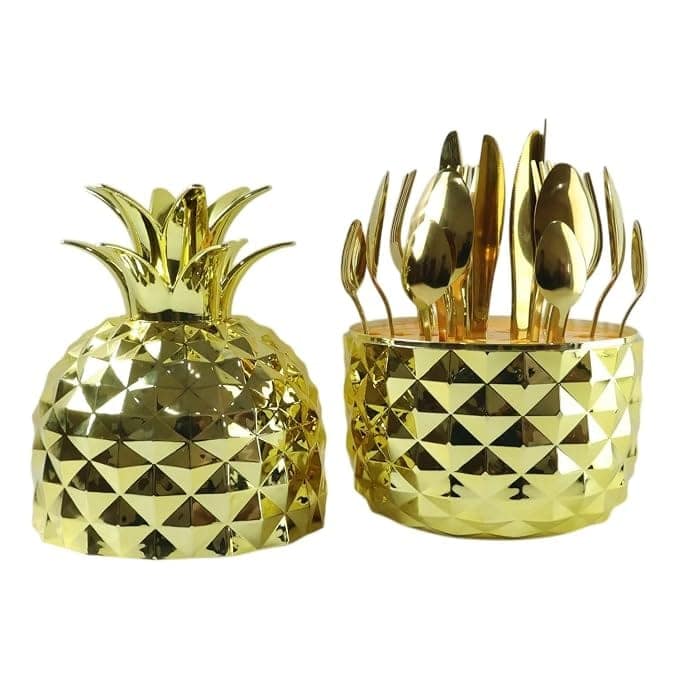 Pineapple-Shaped Gold Stainless Steel Cutlery Set with Decorative Holder view 2