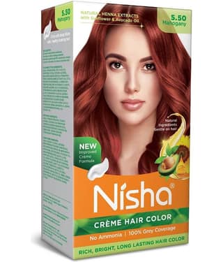 Nisha Creme Hair Color 5.50 Mahogany 120g, Permanent Hair Color, Ammonia Free Hair Colour, 100% Grey Coverage