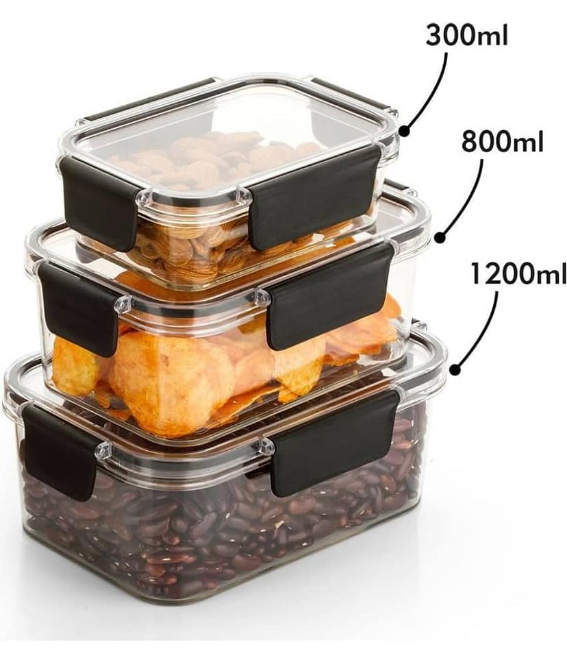 HomePro Transparent Container Capacity 300 ML, 800ML & 1200 ML, Locking Lids, Leak Proof - Set of 3 view 2