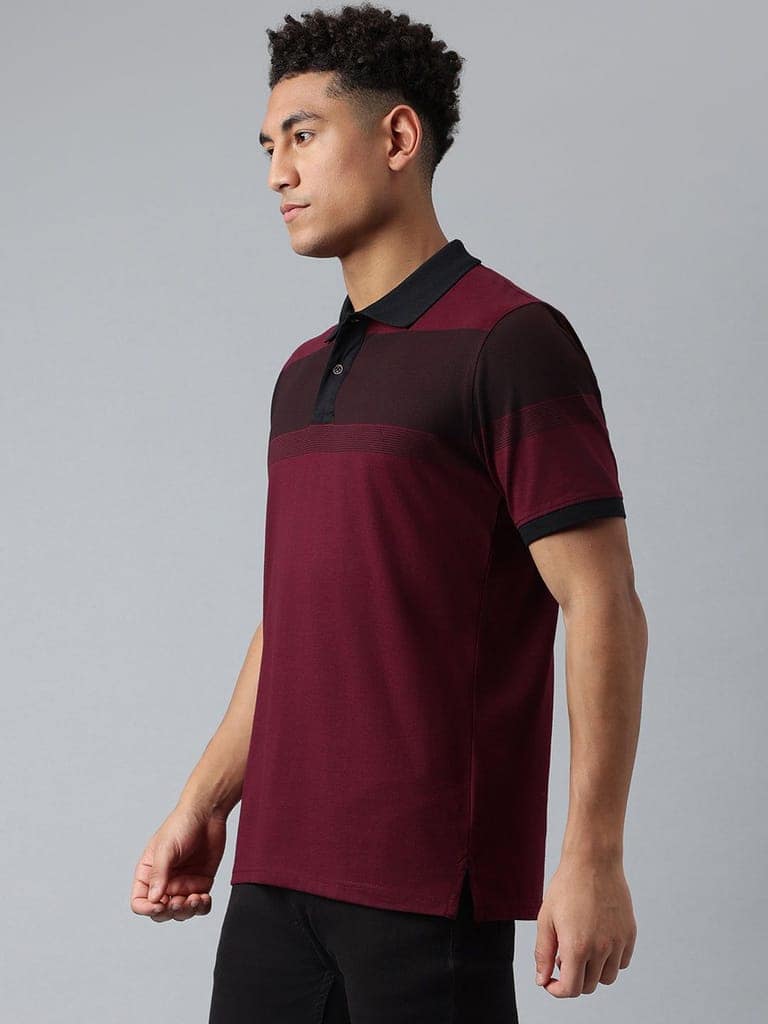 Men Wine Regular Fit Polo Neck T-Shirt view 3