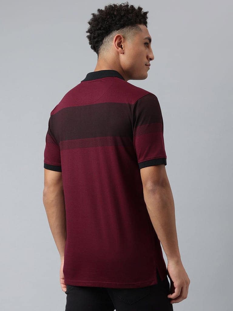 Men Wine Regular Fit Polo Neck T-Shirt view 5