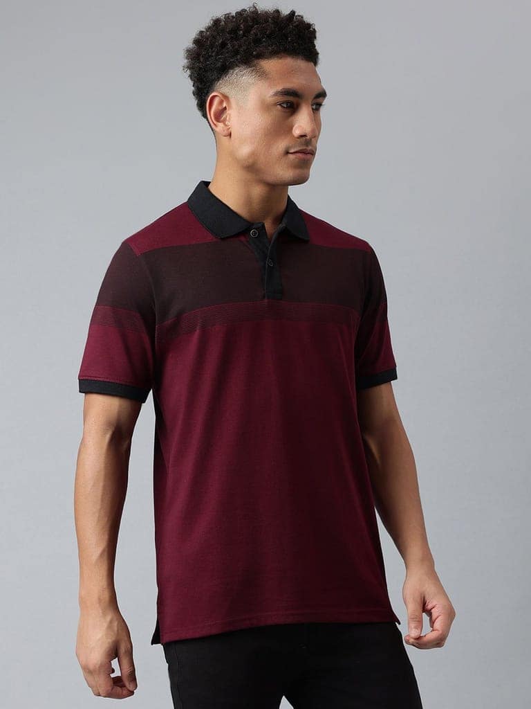Men Wine Regular Fit Polo Neck T-Shirt view 7