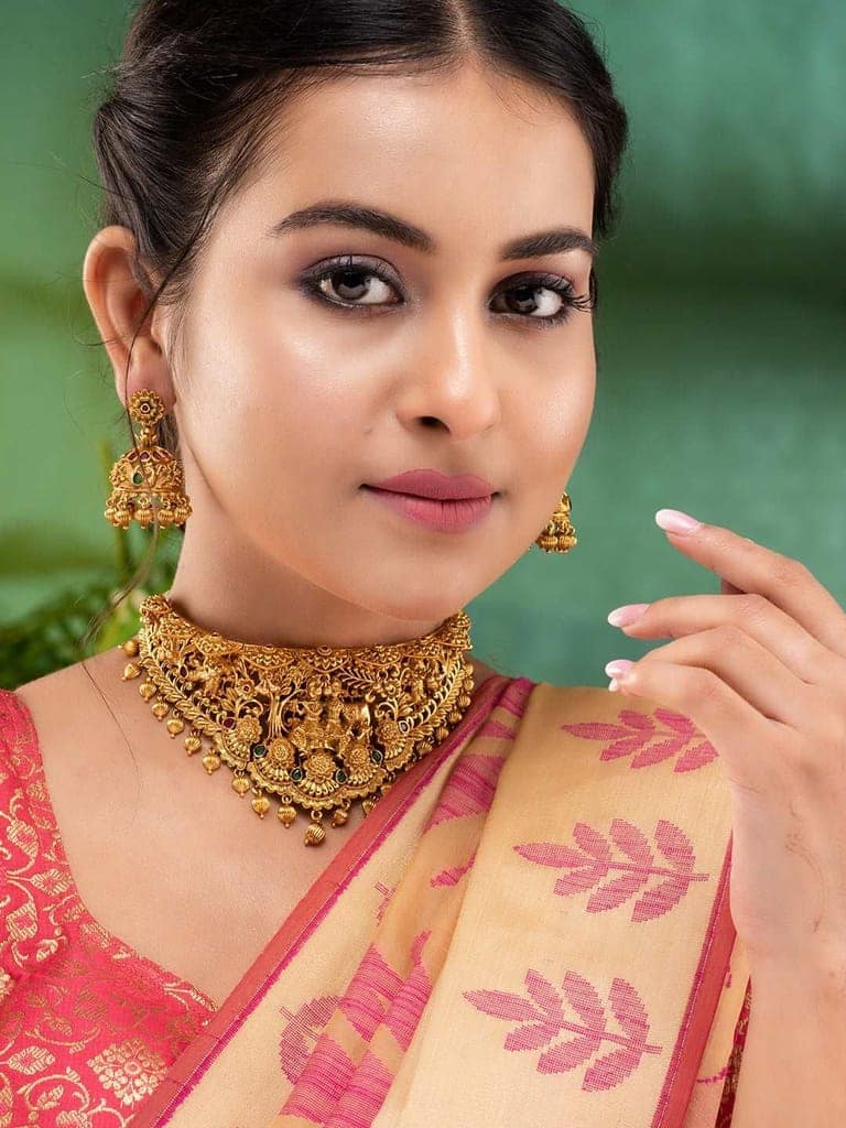 Gold Plated ADStudded Kempo Temple Radha Krishna Jewellery Set view 2
