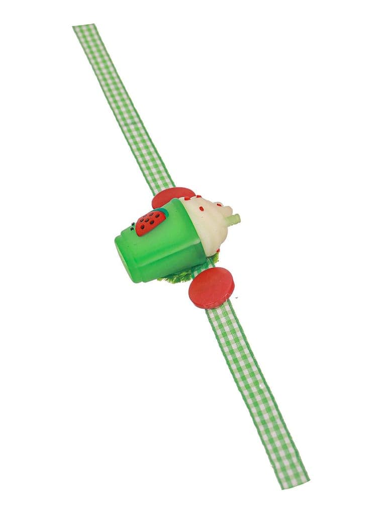 Green Ice Cream Shape Toy Ribbon Rakhi For Kids With Roli Chawal view 3
