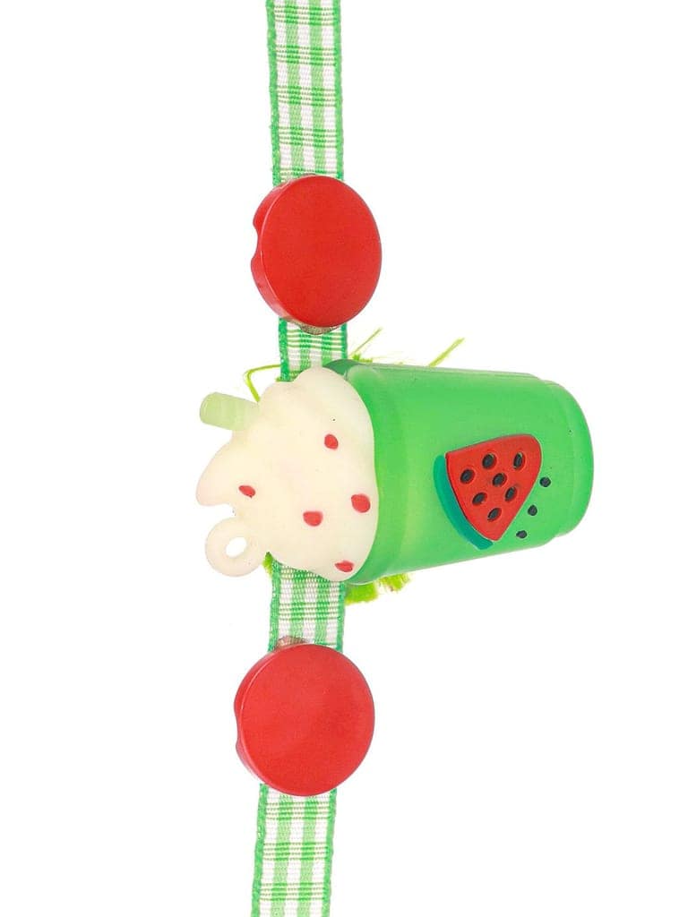 Green Ice Cream Shape Toy Ribbon Rakhi For Kids With Roli Chawal view 4