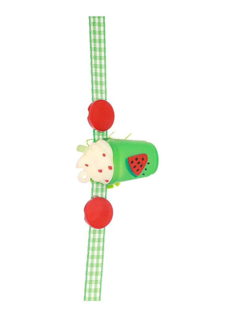 Green Ice Cream Shape Toy Ribbon Rakhi For Kids With Roli Chawal view 5