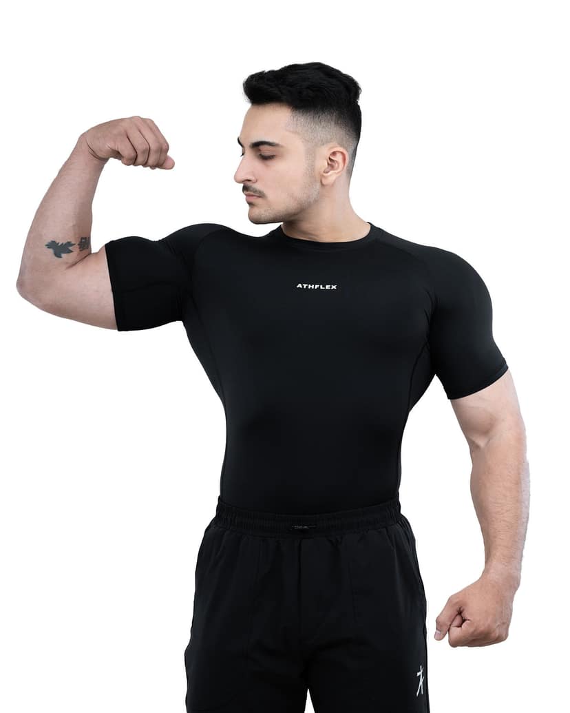 Athflex Men's Half sleeve Ace Compression T-Shirt - Ultra Stretch , Premium Nylon Spandex Blend , Moisture-Wicking, Quick-Dry, Breathable, Muscle Fit Activewear for Gym, Fitness, and Sports - green/L