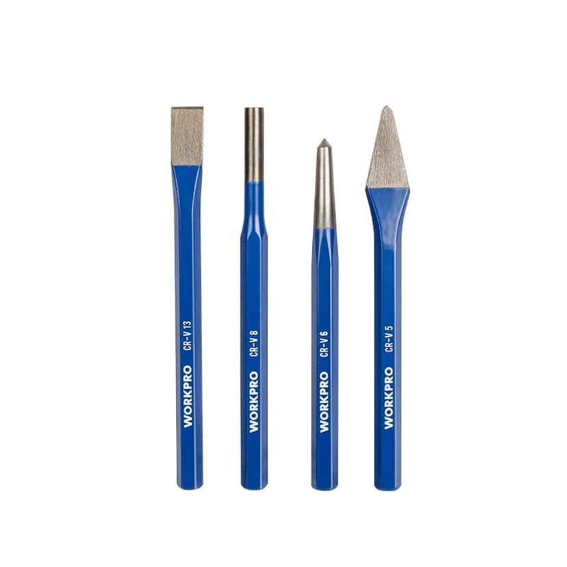 WORKPRO 5 Piece Punch and Chisel Set | Hexoganal Body Heat-Treated Carbon Steel Cold Chisel, Center Punch, Pin Punch & Cape Chisel Kit for Metalworking, Automotive & Workshop Applications