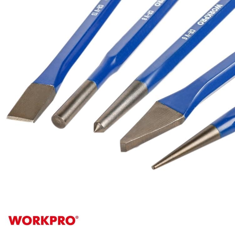 WORKPRO 5 Piece Punch and Chisel Set | Hexoganal Body Heat-Treated Carbon Steel Cold Chisel, Center Punch, Pin Punch & Cape Chisel Kit for Metalworking, Automotive & Workshop Applications view 3