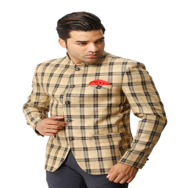 Men's Jodhpuri Big Check Blazer Brown