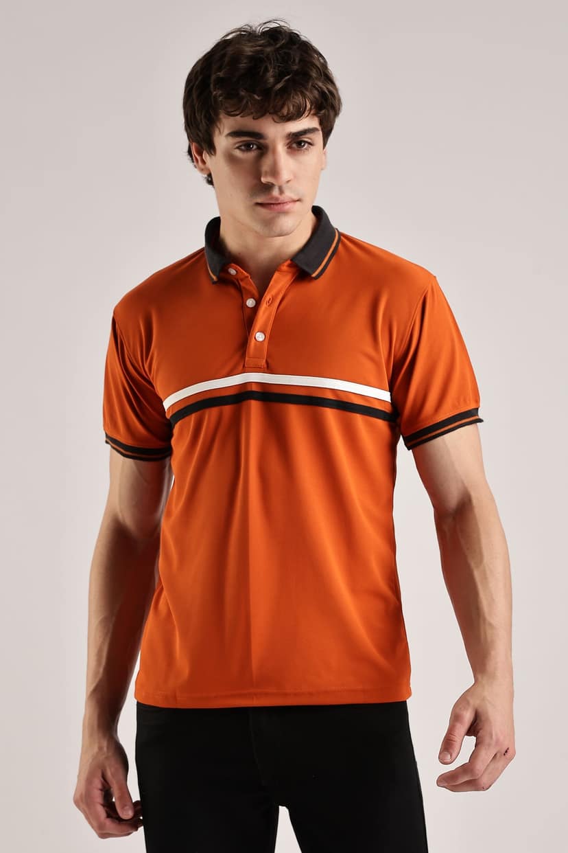 Polyester Orange Striped Polo