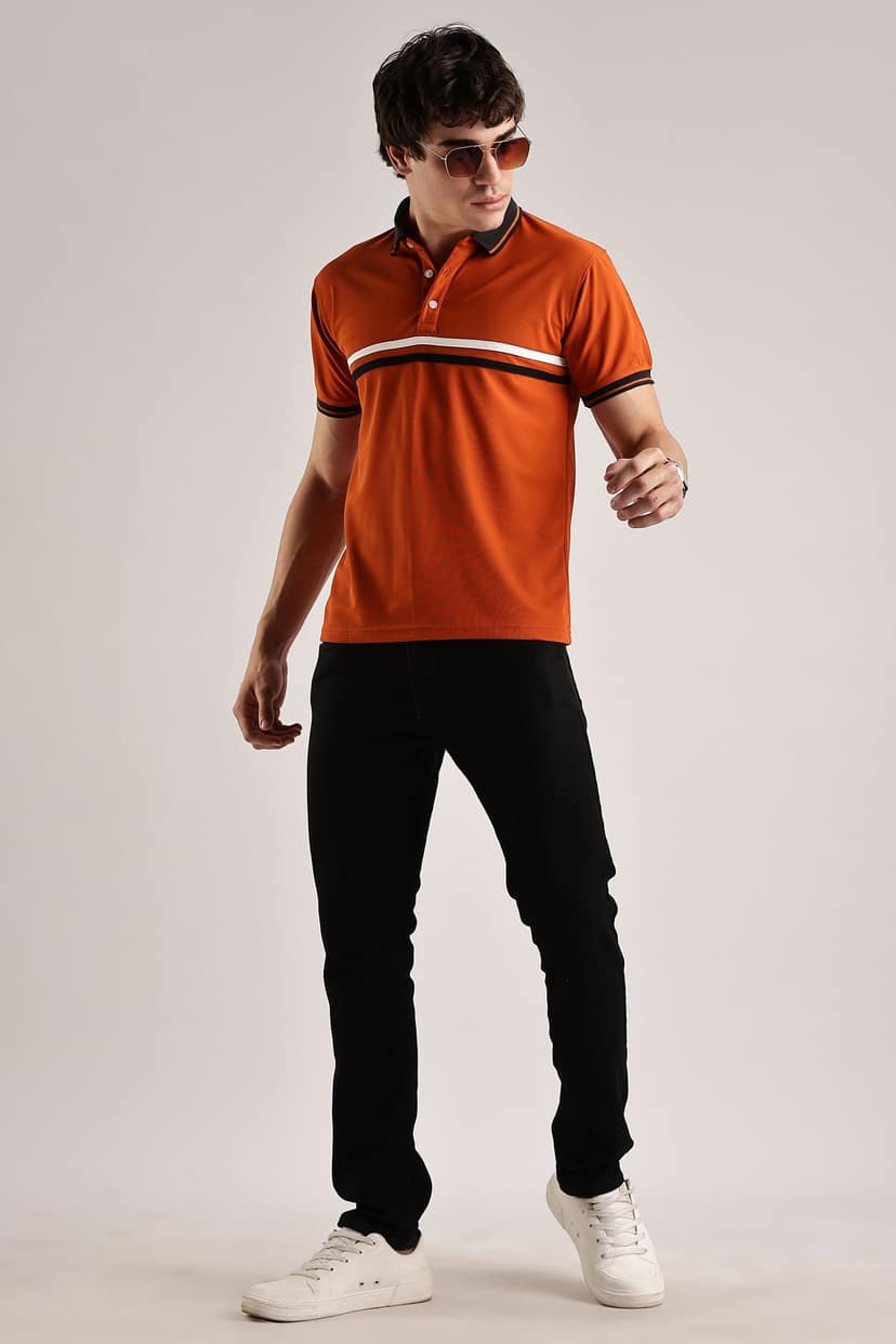Polyester Orange Striped Polo view 4