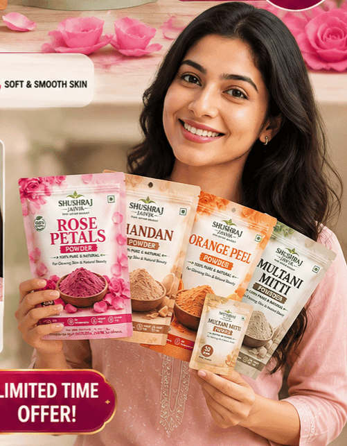 SHUSHRAJ JAIVIK Rose Glow Combo Pack | Rose Petals, Chandan, Orange Peel & Multani Mitti Powder | 100g Each + Free 30g Gift | Natural Herbal Face Pack view 6