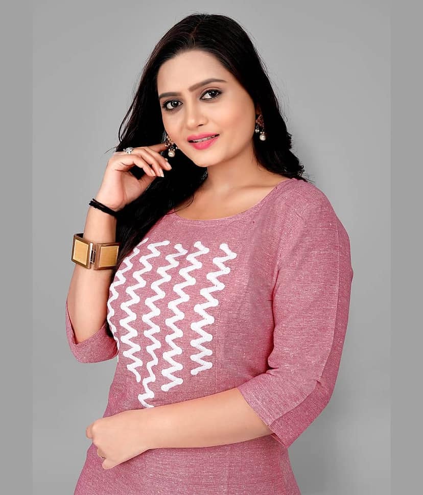RIAANA - Pink Cotton Women's Straight Kurti ( Pack of 1 ) view 2