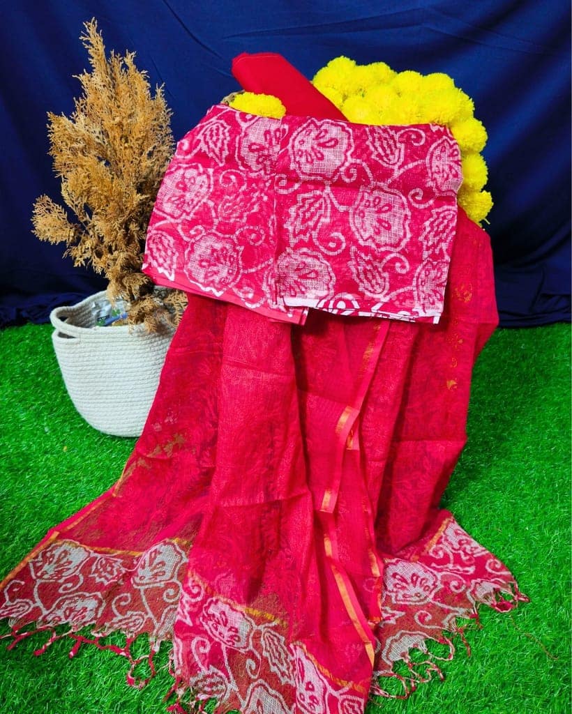 Pure Cotton Kota Doria Suit (Top+Bottom+Dupatta) Crimson Red Color with heavy embroidered Dupatta-6191 view 2