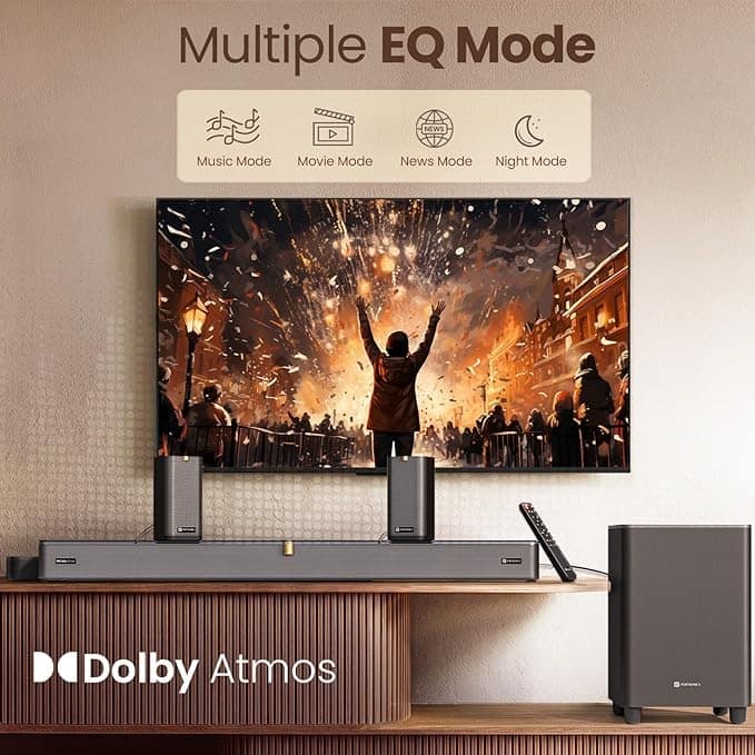 Portronics Sound Slick X1 600W 5.1.2 CH Dolby Atmos Soundbar Home Theatre with Wireless Satellite Speaker, Wired Subwoofer, Wide Comptability,HDMI ARC view 4
