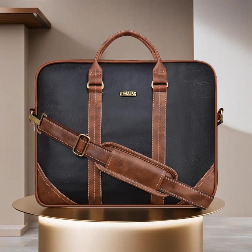 LOREM Brown & Black Color Faux Leather 10L Laptop Messenger Bag For Men & Women BG44 view 2