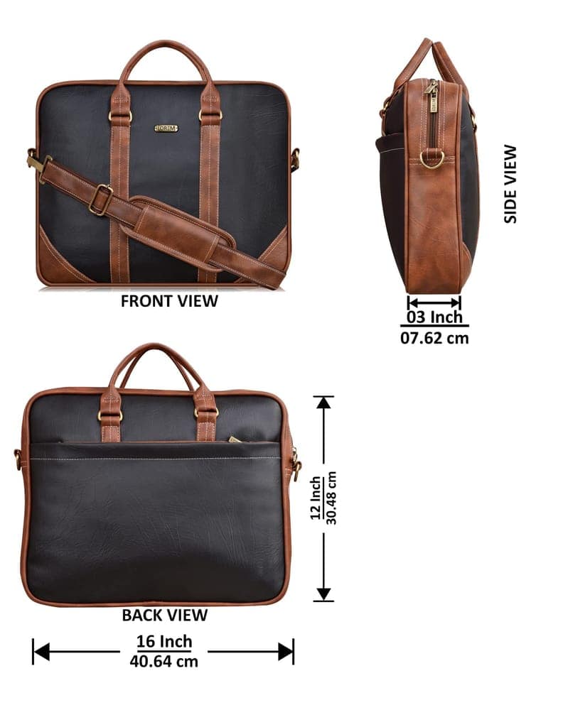 LOREM Brown & Black Color Faux Leather 10L Laptop Messenger Bag For Men & Women BG44 view 3
