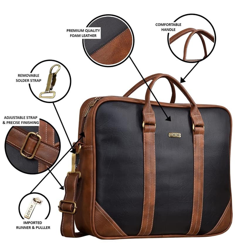LOREM Brown & Black Color Faux Leather 10L Laptop Messenger Bag For Men & Women BG44 view 4