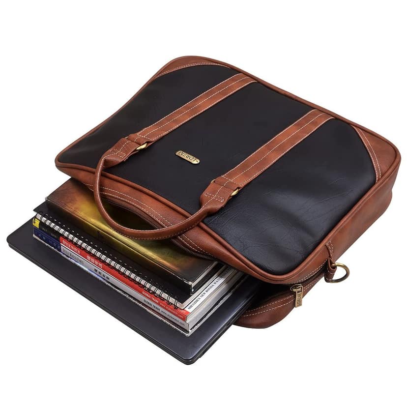 LOREM Brown & Black Color Faux Leather 10L Laptop Messenger Bag For Men & Women BG44 view 5