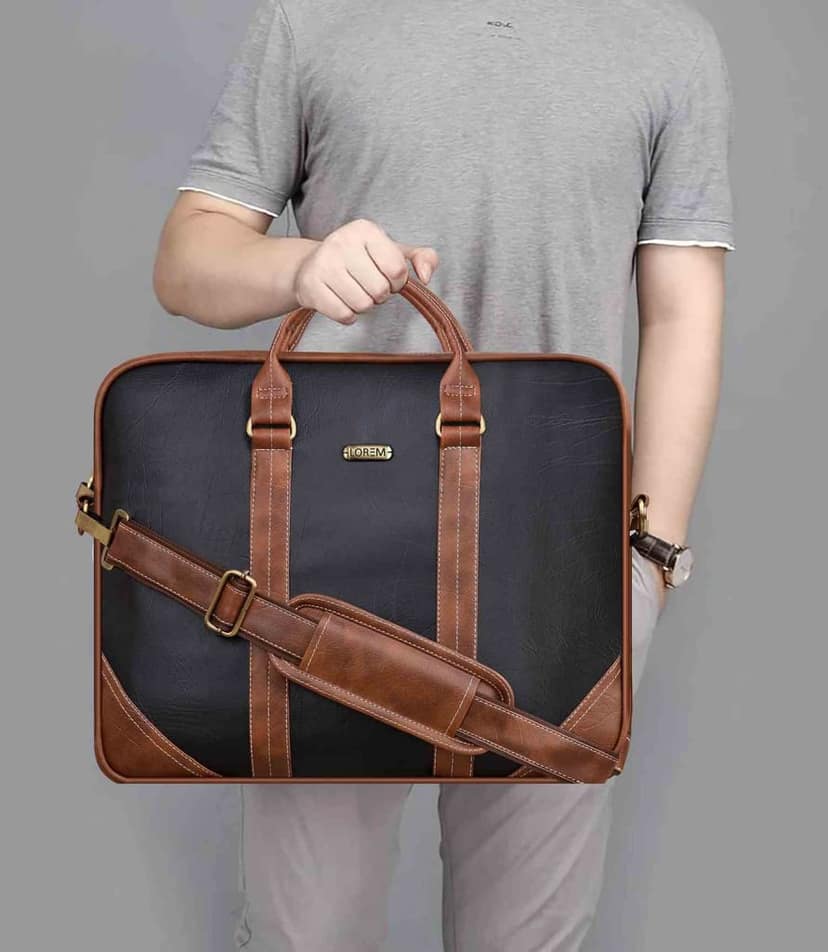 LOREM Brown & Black Color Faux Leather 10L Laptop Messenger Bag For Men & Women BG44 view 7