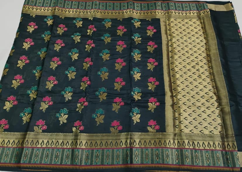 pure tusser silk Alfi boota saree view 2