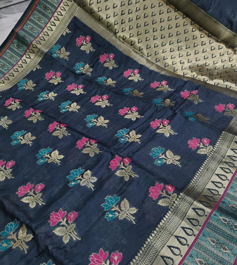 pure tusser silk Alfi boota saree view 3